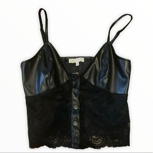 Promesa black lace and vegan leather tank size S
